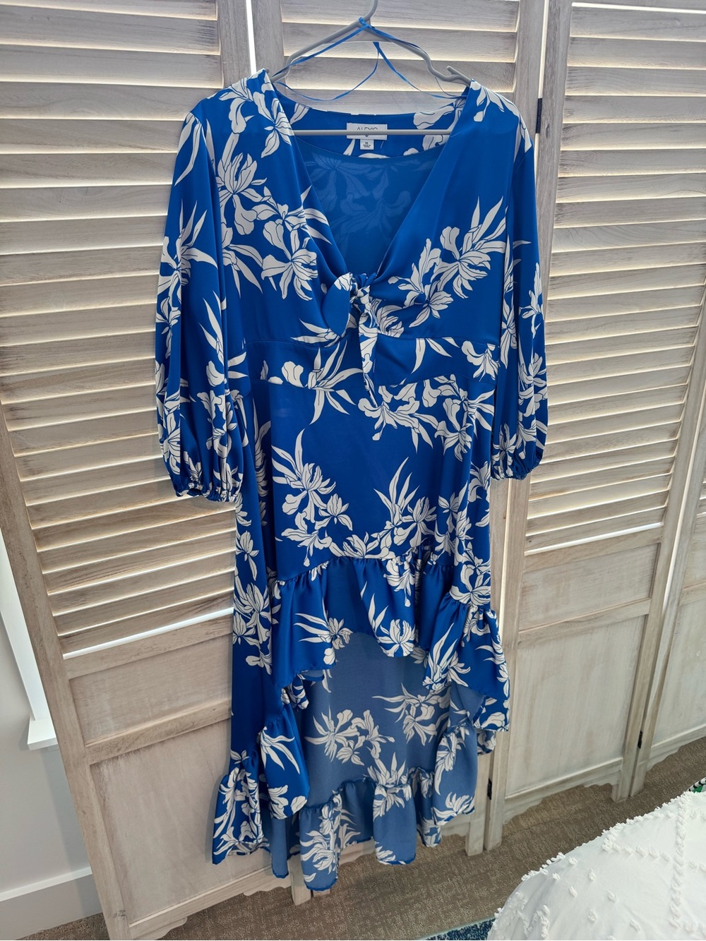 Alexis Royal Blue and White High-Low Floral Midi Dress